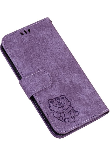 IPhone 16E Kart Cep Flip Folio Kabartmalı Sevimli Kaplan Tutucu Için Kılıf (Yurt Dışından)