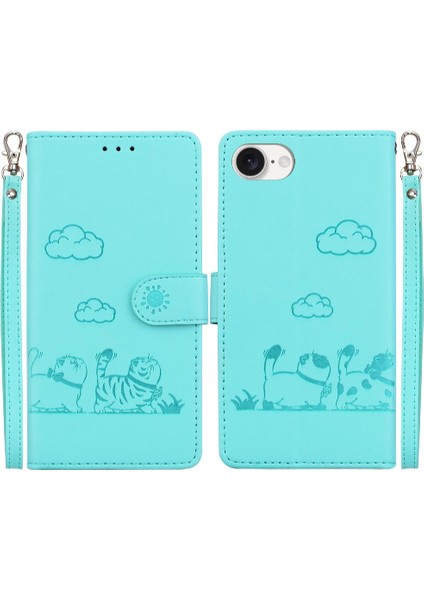 IPhone 16E Kedi Rfıd Deri Cüzdan Kart Yuvası Tutucu Için Flip Case (Yurt Dışından)