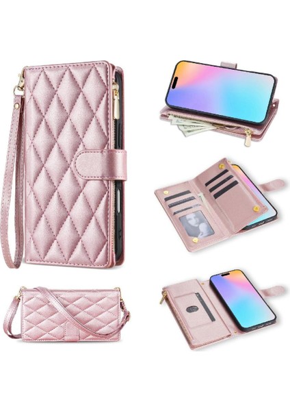 IPhone 16E Kickstand Bilek Kayışı Crossbody Için Fermuarlı Cep Telefonu Kılıfı (Yurt Dışından)