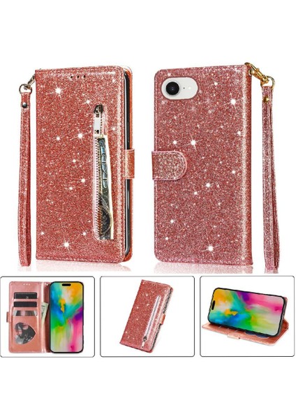 IPhone 16E Pu Deri Kart Tutucu Manyetik Kapatma Için Fermuarlı Cebi Durumda (Yurt Dışından)