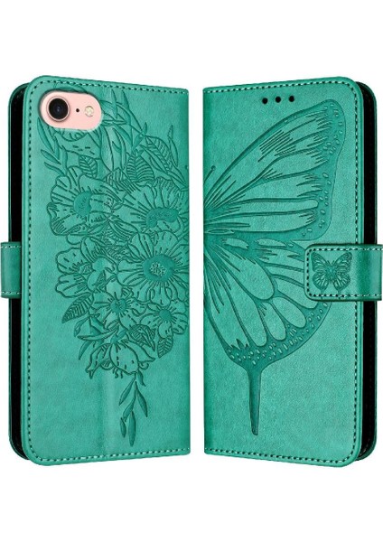 IPhone 16E Flip Kapak Için Kılıf Premium Deri Kabartma Kelebek Manyetik (Yurt Dışından)