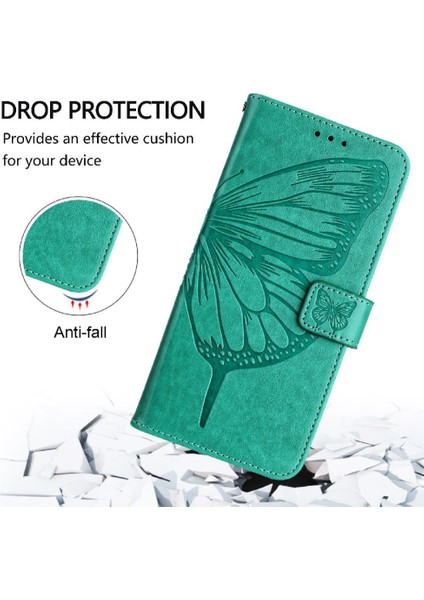 IPhone 16E Flip Kapak Için Kılıf Premium Deri Kabartma Kelebek Manyetik (Yurt Dışından)