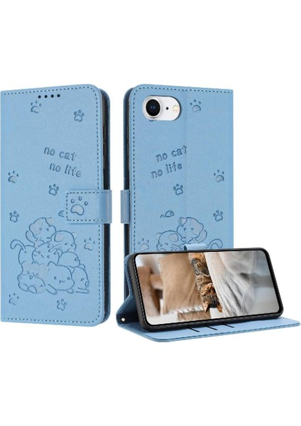 IPhone 16E Sevimli Kedi Deri Cüzdan Kart Tutucu Kickstand Pu Için Flip Case (Yurt Dışından)