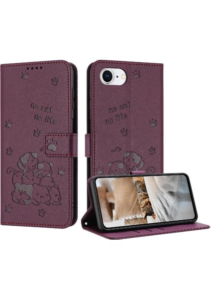 IPhone 16E Sevimli Kedi Deri Cüzdan Kart Tutucu Kickstand Pu Için Flip Case (Yurt Dışından)
