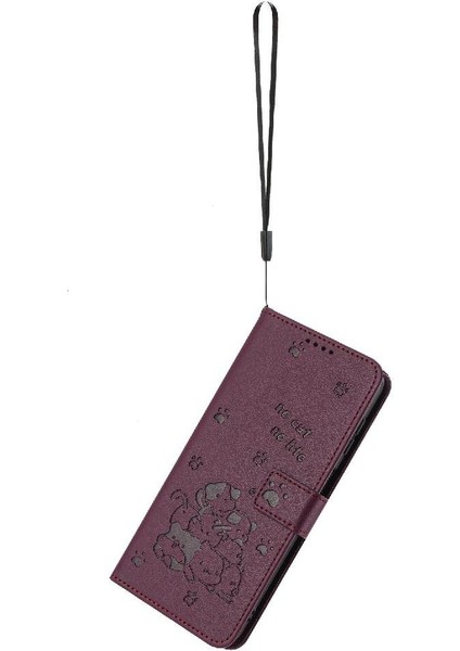IPhone 16E Sevimli Kedi Deri Cüzdan Kart Tutucu Kickstand Pu Için Flip Case (Yurt Dışından)