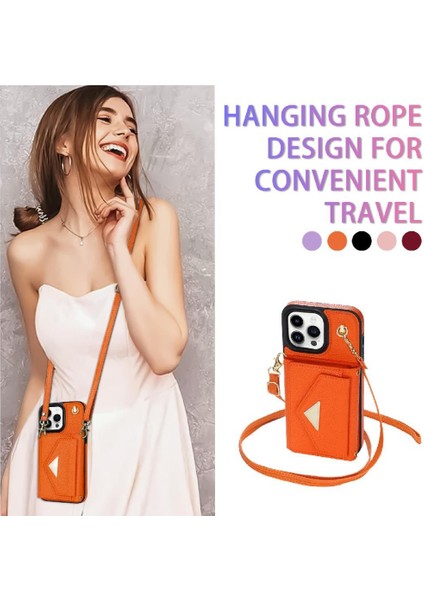 IPhone 14 Pro Akordeon Kart Cüzdan Kılıf Crossbody Kayışı ile Uyumlu (Yurt Dışından)