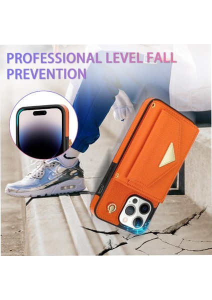 IPhone 14 Pro Akordeon Kart Cüzdan Kılıf Crossbody Kayışı ile Uyumlu (Yurt Dışından)