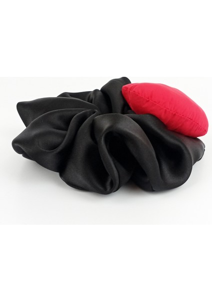 El Yapımı Siyah Saten Scrunchies Toka Kırmızı Kalp fırsatları