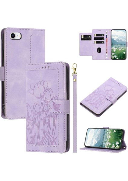 IPhone 16E Kickstand Lale Kabartmalı Flip Case Için Moda Cüzdan Kılıf (Yurt Dışından)