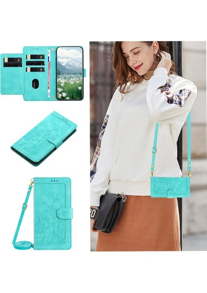 IPhone 16E Kickstand Lale Kabartmalı Flip Case Için Moda Cüzdan Kılıf (Yurt Dışından)