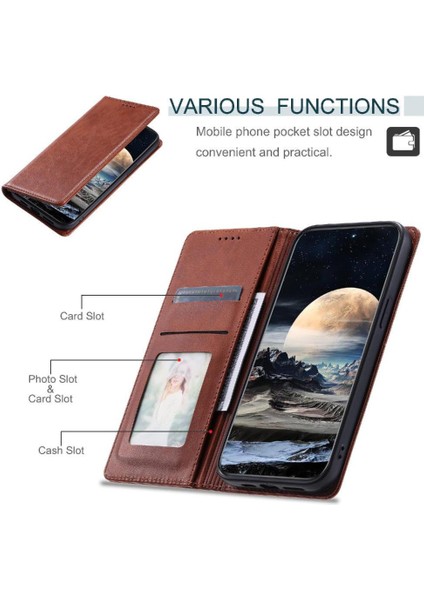 IPhone 13 Mini Pu Deri Ince Cüzdan Kart Yuvaları Tutucu Için Flip Case (Yurt Dışından)