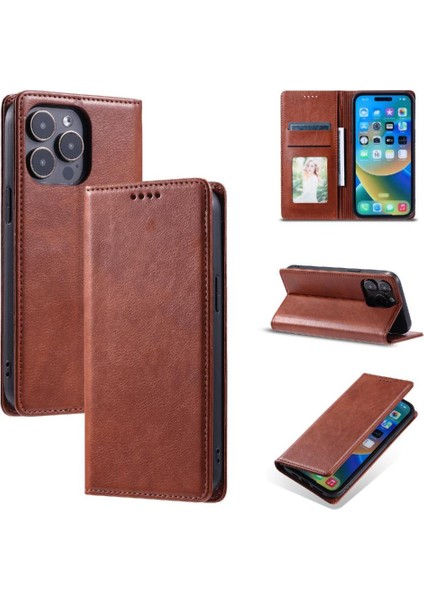 IPhone 15 Pro Kart Yuvaları Tutucu Ince Cüzdan Manyetik Pu Için Flip Case (Yurt Dışından)