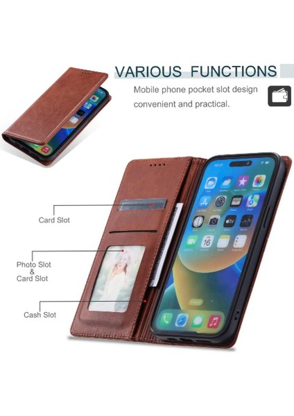 IPhone 15 Pro Kart Yuvaları Tutucu Ince Cüzdan Manyetik Pu Için Flip Case (Yurt Dışından)