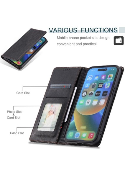 IPhone 16 Pro Pu Deri Kart Yuvaları Tutucu Ince Cüzdan Için Flip Case (Yurt Dışından)