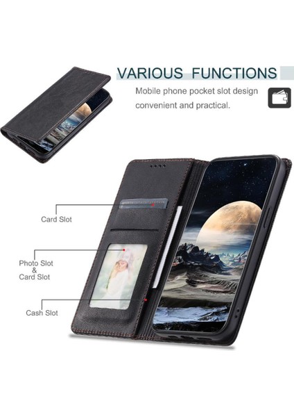IPhone 12 Pu Deri Koruyucu Kart Yuvaları Tutucu Ince Için Flip Case (Yurt Dışından)