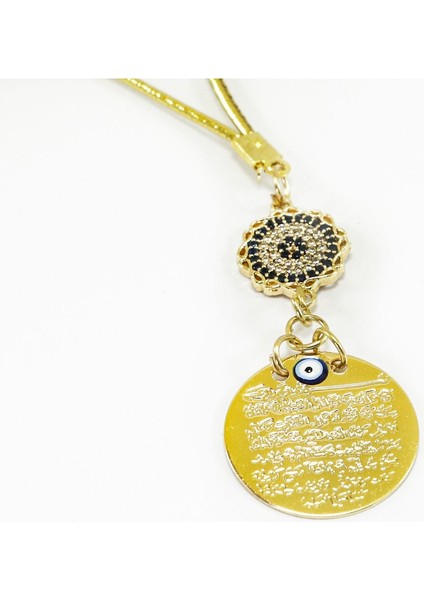 Zirkon Çiçek Nazar Boncuklu Metal Ayetel Kürsi Araba Dikiz Ayna Süsü, Gold Renkli modelleri