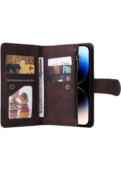 IPhone 15 Pro Kart Yuvaları Için Flip Case Uzun Kayış Kısa Tuzak Manyetik (Yurt Dışından)