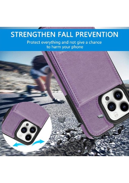 IPhone 15 Pro Max Slim Case Kickstand Pu Deri Manyetik ile Uyumlu (Yurt Dışından)