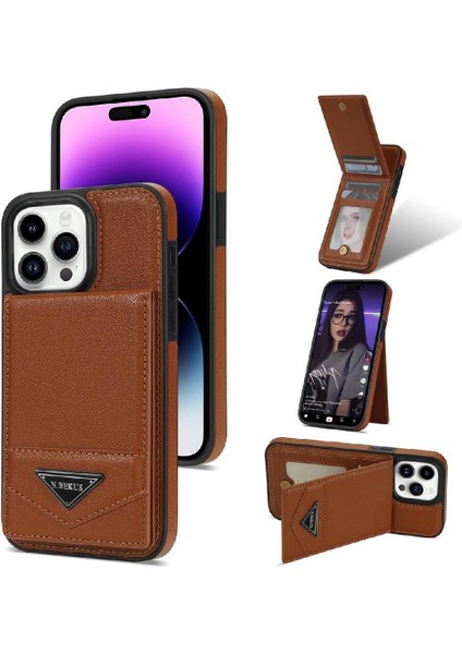 IPhone 15 Pro Max Slim Case Kickstand Pu Deri Manyetik ile Uyumlu (Yurt Dışından)