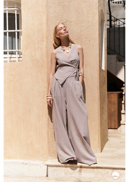 Moibel Bağcık Detay Gri Crop Pantolon Takım fiyatları