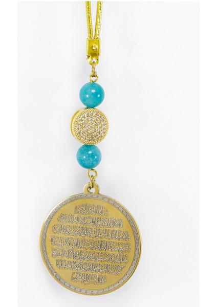 Zirkon Taşlı Turkuaz Doğal Taşlı Çelik Çift Taraflı Ayetel Kürsi, Felak Nas Ihlas Dikiz Ayna Süsü modelleri