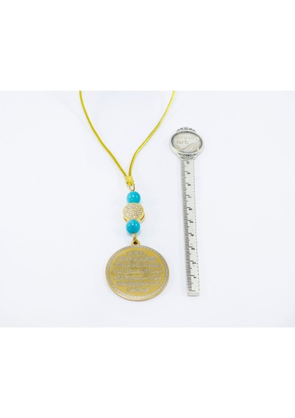 Zirkon Taşlı Turkuaz Doğal Taşlı Çelik Çift Taraflı Ayetel Kürsi, Felak Nas Ihlas Dikiz Ayna Süsü indirimleri