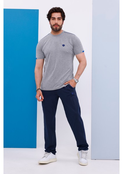 Erkek Battal Beden Açık Gri Bisiklet Yaka T-Shirt Alt-Üst Takımı - 130