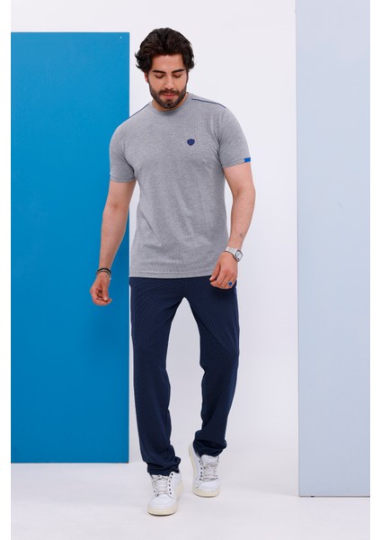 Erkek Battal Beden Açık Gri Bisiklet Yaka T-Shirt Alt-Üst Takımı - 130 modelleri