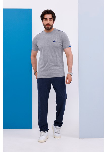 Erkek Battal Beden Açık Gri Bisiklet Yaka T-Shirt Alt-Üst Takımı - 130