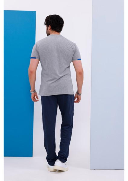 Erkek Battal Beden Açık Gri Bisiklet Yaka T-Shirt Alt-Üst Takımı - 130