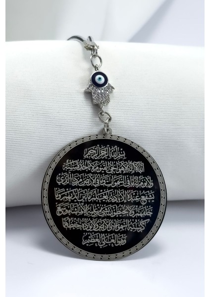 Parlak Taşlı Hamse Çelik Ayetel Kürsi Felak Nas Ihlas Çift Yön Araba Dikiz Ayna Süsü 4,5 cm Plaka modelleri