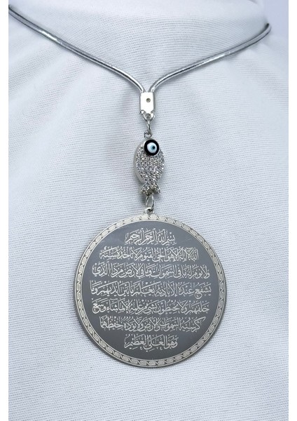 Zirkon Balıklı Çelik Ayetel Kürsi Felak Nas Ihlas Çift Taraflı Araba Dikiz Ayna Süsü 4,5 cm Plaka modelleri