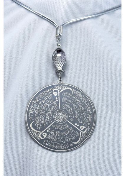 Zirkon Balıklı Çelik Ayetel Kürsi Felak Nas Ihlas Çift Taraflı Araba Dikiz Ayna Süsü 4,5 cm Plaka