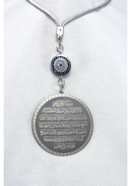 Zirkon Nazarlı Çelik Çift Taraflı Ayetel Kürsi Felak Nas Ihlas Araba Dikiz Ayna Süsü, Plaka 4,5 cm modelleri