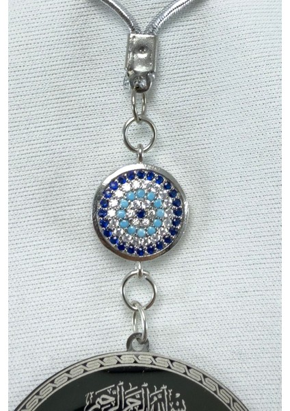 Zirkon Nazarlı Çelik Çift Taraflı Ayetel Kürsi Felak Nas Ihlas Araba Dikiz Ayna Süsü, Plaka 4,5 cm indirimleri