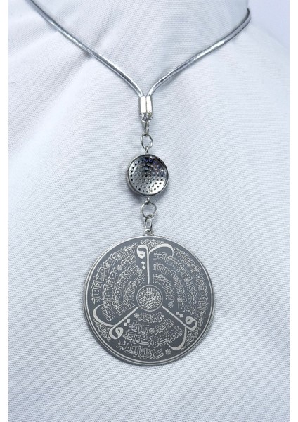 Zirkon Nazarlı Çelik Çift Taraflı Ayetel Kürsi Felak Nas Ihlas Araba Dikiz Ayna Süsü, Plaka 4,5 cm