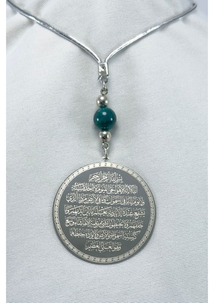 Yeşil Doğal Akik Taşlı Gümüş Renk Çelik Çift Taraflı Ayetel Kürsi Felak Nas Ihlas Araba Ayna Süsü fiyatları