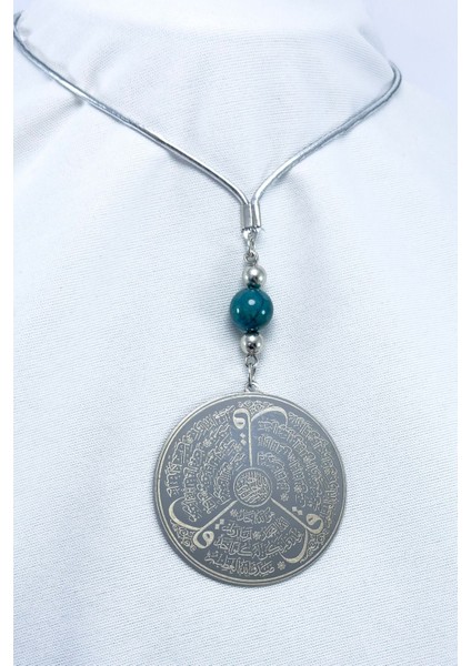 Yeşil Doğal Akik Taşlı Gümüş Renk Çelik Çift Taraflı Ayetel Kürsi Felak Nas Ihlas Araba Ayna Süsü modelleri