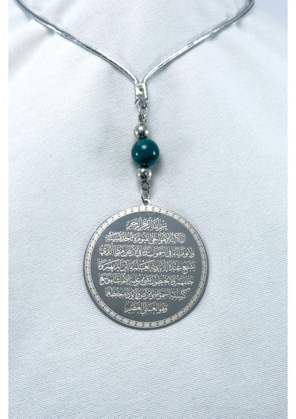 Yeşil Doğal Akik Taşlı Gümüş Renk Çelik Çift Taraflı Ayetel Kürsi Felak Nas Ihlas Araba Ayna Süsü indirimleri