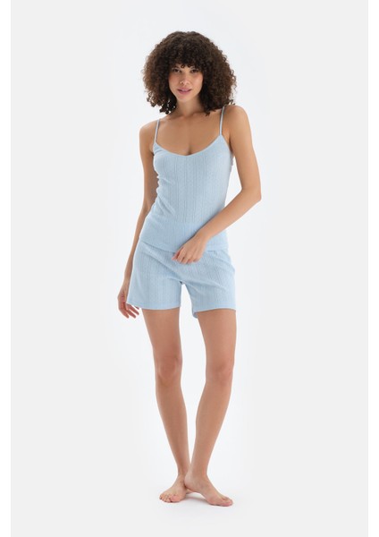 Açık Mavi Poıntel V Yaka Atlet Şort Pijama Takımı fırsatları