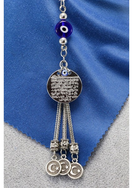 Yassı Nazar Boncuklu Salkım Ay Yıldız Metal Ayetel Kürsi Araba Dikiz Ayna Süsü