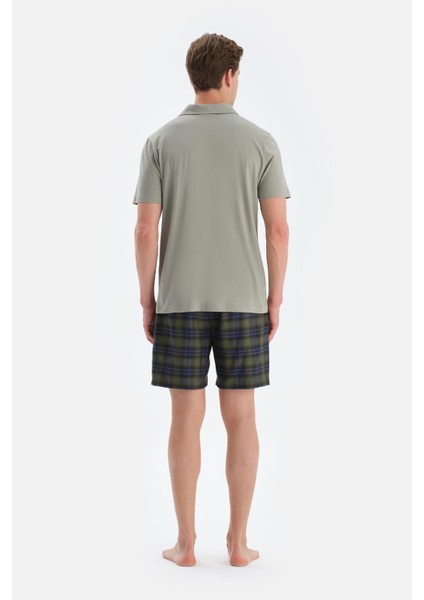 Açık Yeşil Polo Yaka Tişört Şort Pijama Takımı