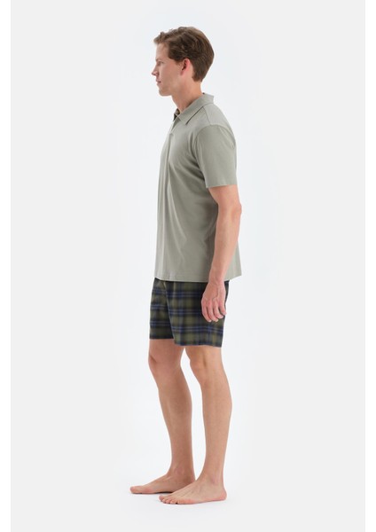 Açık Yeşil Polo Yaka Tişört Şort Pijama Takımı