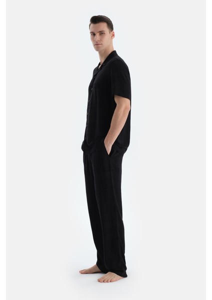 Siyah Çizgili Dokuma Groom Pantolon modelleri
