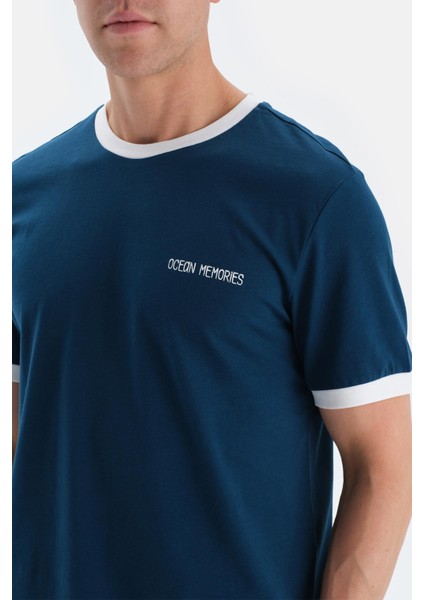 Lacivert Slogan Baskı Detaylı Kısa Kollu Tişört Şort Pijama Takımı