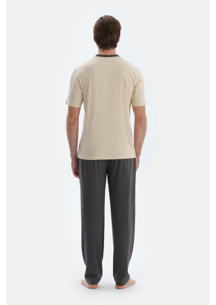 Taş Kısa Kollu Pat ve Baskı Detaylı Tişört Pantolon Pijama Takımı fiyatları