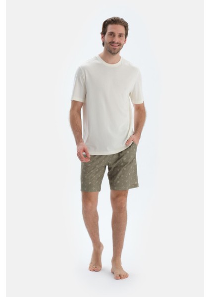 Açık Yeşil Metraj Baskılı Penye Modal Şort