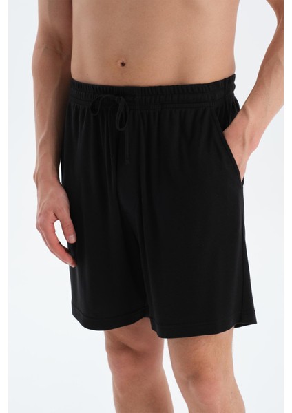 Siyah Patlı ve Kordonlu Örme Şort indirimleri