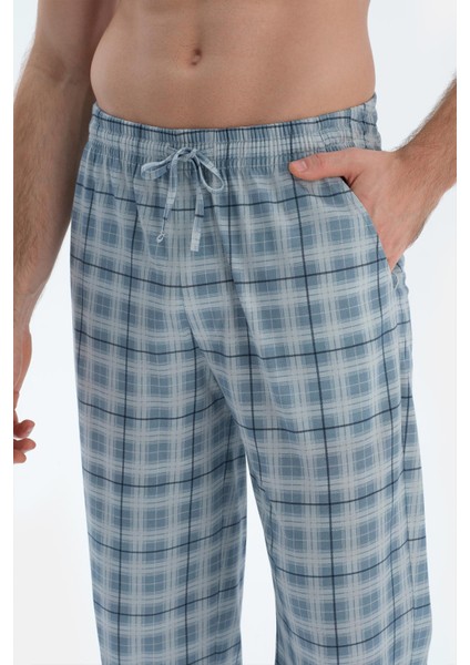 Mavi Ekoseli Penye Modal Basıc Pantolon indirimleri