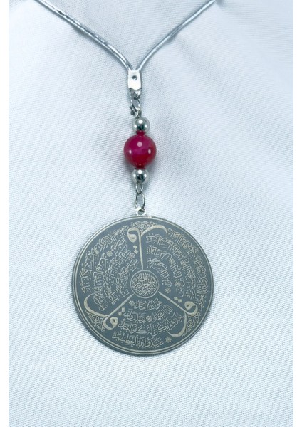 Kırmızı Doğal Akik Taşlı Gümüş Renk Çelik Çift Taraflı Ayetel Kürsi Felak Nas Ihlas Araba Ayna Süsü fiyatları